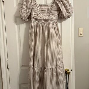 Abercrombie & Fitch Beige Striped Emerson Midi Dress NWOT